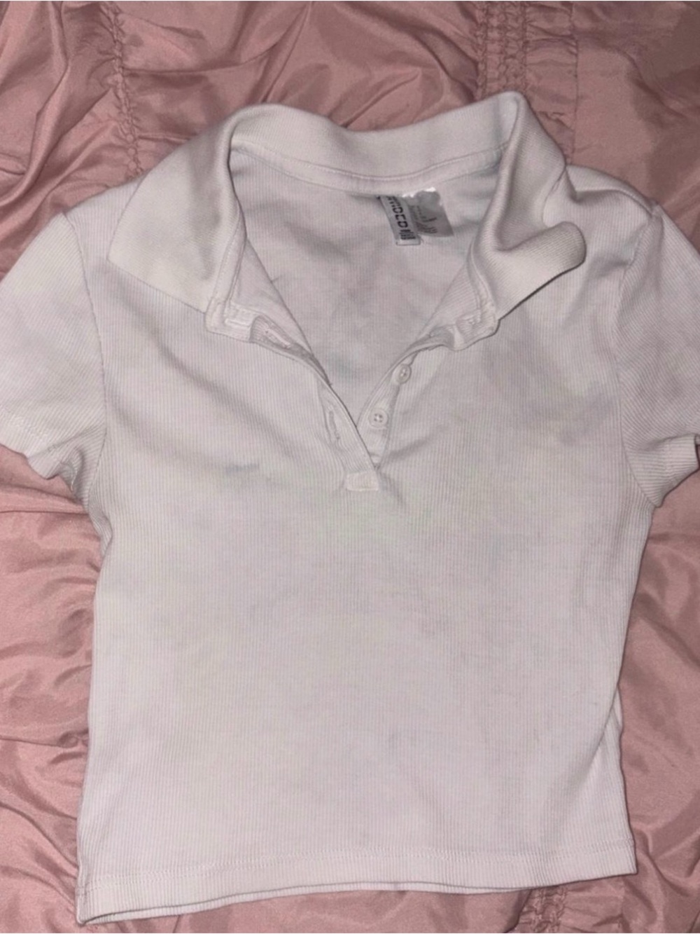 Divided White Ribbed Polo Crop Tee